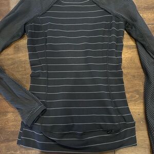 lululemon athletica Black and Gray Striped Long Sleeve Run Top